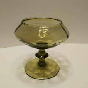 Empoli Italy Art Glass Olive Green Compote Boho Vintage 1960's Hand-blown